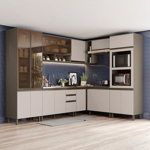 Cozinha Modulada Completa 08 Peças 100% MDF com Torre Quente e Cristaleira Connect
