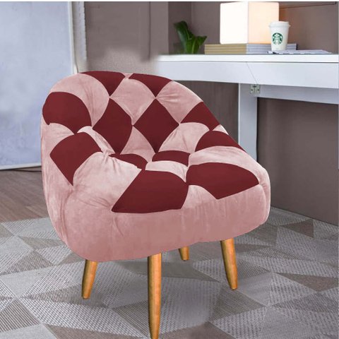 Poltrona Paloma Escritório Sala Pé Palito Suede Rosa Bebê e Suede Vinho - Dominic Decor