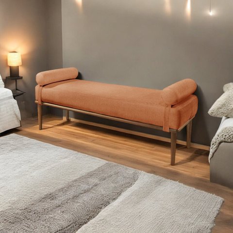Recamier Puff Luxo Madeira Maciça Berlim Laranja Terracota
