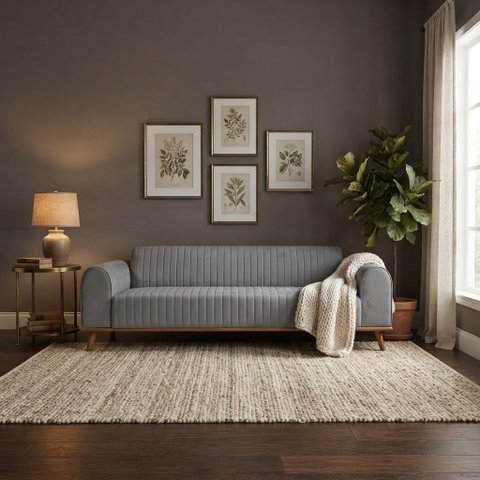 Sofá Living Átila 2,50m 5 Lugares Veludo Chumbo