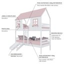 Ver imagem 4 de Beliche Casinha Encantada com Kit Escada/ Escorregador Madeira Maciça Branco/ Rosa Megamobilia