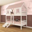 Ver imagem 1 de Beliche Casinha Encantada com Kit Escada/ Escorregador Madeira Maciça Branco/ Rosa Megamobilia