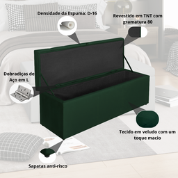 Calçadeira Baú Recamier Queen 160cm Carla Veludo:verde - 4