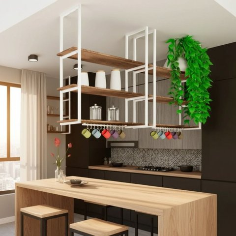 Prateleira Tripla Estilo Industrial Teto Parede 60cm Bm Fs