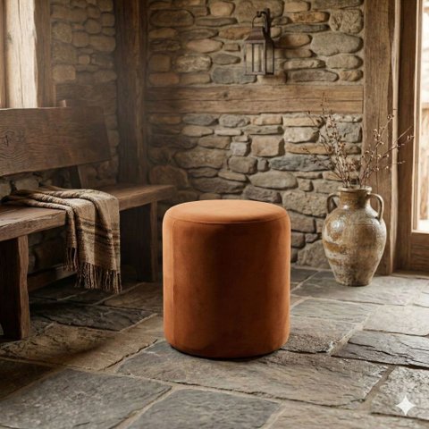 Puff Redondo Estofado Decorativo Bili Hope Veludo Terracota