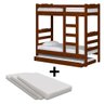 Cama Beliche Madeira Maciça Alta com Auxiliar e 3 Colchões Solteiro Life Castanho - 1