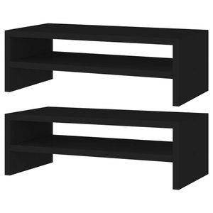 Kit 02 Suportes Stand Base para Monitor Soft Elevado 45cm em Mdf com 01 Prateleira -preto