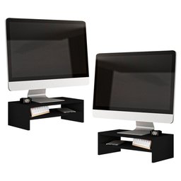 Kit 02 Suportes Stand Base para Monitor Soft Elevado 45cm em Mdf com 01 Prateleira -preto - 2