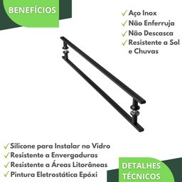 Puxador De Porta Preto Inox Vidro Pivotante 80cm M.S - 3