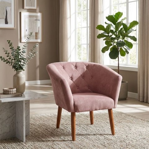 Poltrona Estofada Tecido Veludo para Salão de Beleza Elegante Confortável Pés de Madeira Resistente