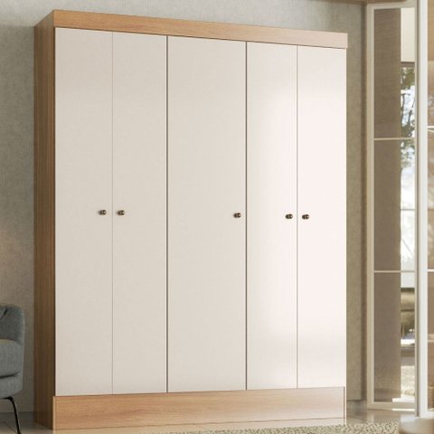Guarda-Roupa Solteiro Ártico 5 Portas 3 Prateleiras Amêndola/Off White - Demóbile