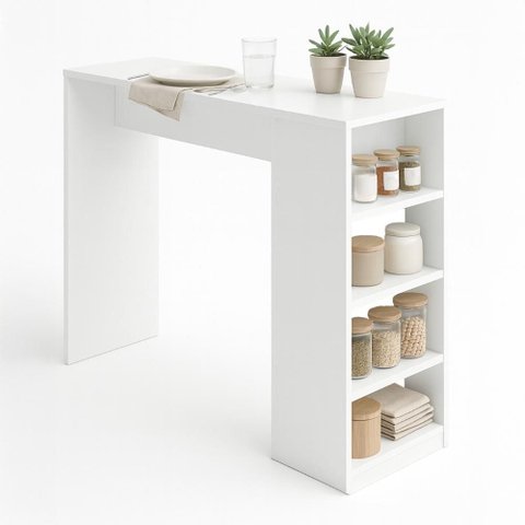 Bancada Balcao Cozinha Americana Gourmet Mesa 120cm Branco - BRV Móveis