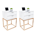 Ver imagem 2 de KIT 2 Mesas De Cabeceira OFF WHITE Industrial 40cm COM 2 GAVETAS BASE DOURADA - Enviamos MONTADO