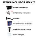 Ver imagem 2 de Tanque de Plástico 22l Preto + Torneira Duas Saídas + Sifão Sanfonado com Copo Preto + Veda Rosca