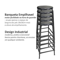 Banqueta Banco Alta 65cm Empilhavel Para Cozinha Balcão Bar Preta - 3