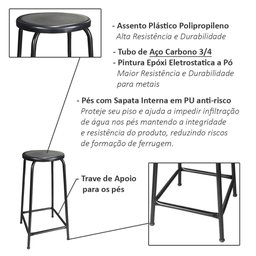 Banqueta Banco Alta 65cm Empilhavel Para Cozinha Balcão Bar Preta - 2