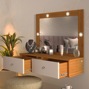 Ver imagem 3 de Penteadeira com Espelho e Luz Estilo Suspenso 2 Gavetas:freijo Off White