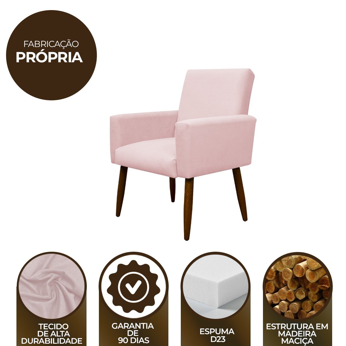 Poltrona Decorativa para Sala de Estar e Quarto Nina Suede Herrero:rosa Bebê - 7