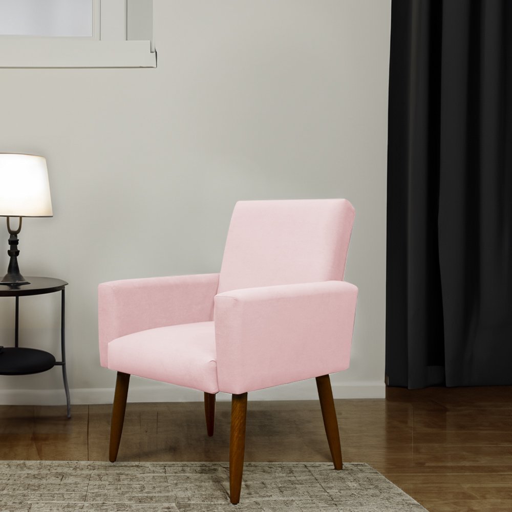 Poltrona Decorativa para Sala de Estar e Quarto Nina Suede Herrero:rosa Bebê