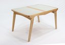 Ver imagem 2 de Mesa Elástica Helô Tampo de Vidro Fendi Claro e Base Madeira Cor Amêndoa 1,30cm - 69376