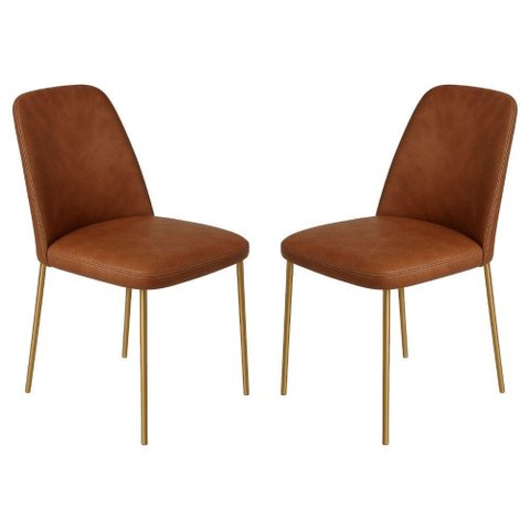 Conjunto 2 Cadeiras Londres Couro Caramelo Metal Dourado