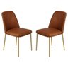 Conjunto 2 Cadeiras Londres Couro Caramelo Metal Dourado - 1