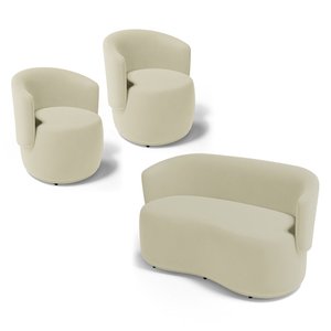 Kit 2 Poltronas e 1 Namoradeira Aisha Orgânica Suede Bege Claro - Desk Design