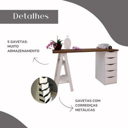 Conjunto 2 Escrivaninhas Modernas Spirit com Gavetas e Prateleiras 1720cm Nogal e Branco Artany - 12 Conjunto 2 Escrivaninhas Modernas Spirit com Gavetas e Prateleiras 1720cm Nogal e Branco Artany - 12