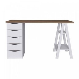 Conjunto 2 Escrivaninhas Modernas Spirit com Gavetas e Prateleiras 1720cm Nogal e Branco Artany - 9 Conjunto 2 Escrivaninhas Modernas Spirit com Gavetas e Prateleiras 1720cm Nogal e Branco Artany - 9