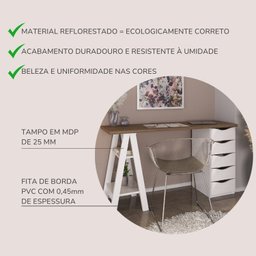 Conjunto 2 Escrivaninhas Modernas Spirit com Gavetas e Prateleiras 1720cm Nogal e Branco Artany - 13 Conjunto 2 Escrivaninhas Modernas Spirit com Gavetas e Prateleiras 1720cm Nogal e Branco Artany - 13