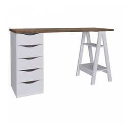 Conjunto 2 Escrivaninhas Modernas Spirit com Gavetas e Prateleiras 1720cm Nogal e Branco Artany - 8 Conjunto 2 Escrivaninhas Modernas Spirit com Gavetas e Prateleiras 1720cm Nogal e Branco Artany - 8