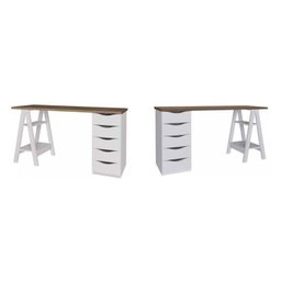 Conjunto 2 Escrivaninhas Modernas Spirit com Gavetas e Prateleiras 1720cm Nogal e Branco Artany - 2 Conjunto 2 Escrivaninhas Modernas Spirit com Gavetas e Prateleiras 1720cm Nogal e Branco Artany - 2