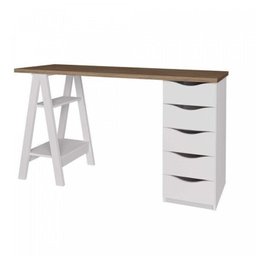Conjunto 2 Escrivaninhas Modernas Spirit com Gavetas e Prateleiras 1720cm Nogal e Branco Artany - 4 Conjunto 2 Escrivaninhas Modernas Spirit com Gavetas e Prateleiras 1720cm Nogal e Branco Artany - 4