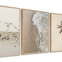 Ver imagem 1 de Kit 3 Quadros Decorativos Praia Mar Coqueiro Pássaros Boho 60x40 Vinil