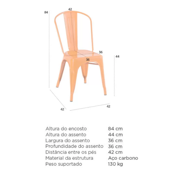 Cadeira Iron Tolix Design Industrial Jantar Cozinha Casa Laranja - 6