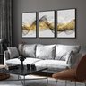 Kit 3 Quadros Decorativos Dourado Efeito Ondas Luxo Sala 60x40 Vinil - 4