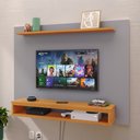 Ver imagem 3 de Painel Suspenso Prateleira Superior Nicho Tv até 48 Polegadas Sala Estar Quarto - Cinza/cinamomo