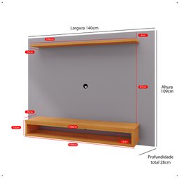 Painel Suspenso Prateleira Superior Nicho Tv até 48 Polegadas Sala Estar Quarto - Cinza/cinamomo - 7