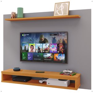 Painel Suspenso Prateleira Superior Nicho Tv até 48 Polegadas Sala Estar Quarto - Cinza/cinamomo