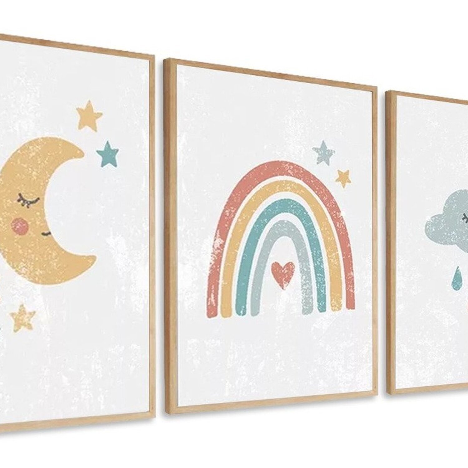 Kit 3 Quadros Decorativo Infantil Lua Nuvem Unicórnio Quarto 60x40 Vinil - 1