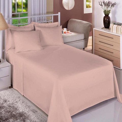 Jogo Cama Casal Algodão 130 Fios Liso Conforto Macio