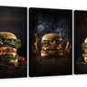 Kit 3 Quadros Decorativo Cozinha Hambúrguer Restaurante 60x40 Vinil - 1