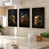 Kit 3 Quadros Decorativo Cozinha Hambúrguer Restaurante 60x40 Vinil - 3