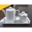 Ver imagem 2 de Jogo Café e Chá Mesa Posta, Bandeja + Bule Bico Longo 800ml + Açucareiro 250ml - Kit Porcelana Branc