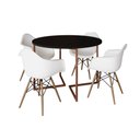 Ver imagem 2 de Mesa Jantar Industrial Preta 110cm Redonda Base V Cobre com 4 Poltronas Eiffel Brancas Madeira