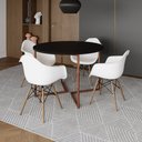 Ver imagem 1 de Mesa Jantar Industrial Preta 110cm Redonda Base V Cobre com 4 Poltronas Eiffel Brancas Madeira