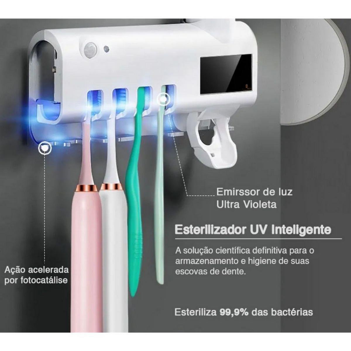 Porta Escovas de Dentes Esterilizador Uv Usb e Solar - 5