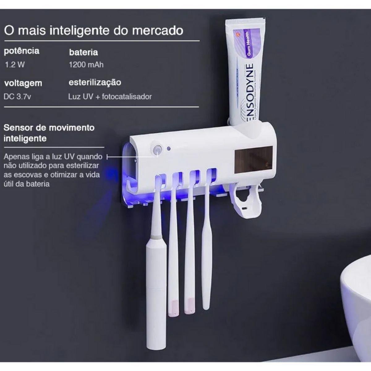 Porta Escovas de Dentes Esterilizador Uv Usb e Solar - 3