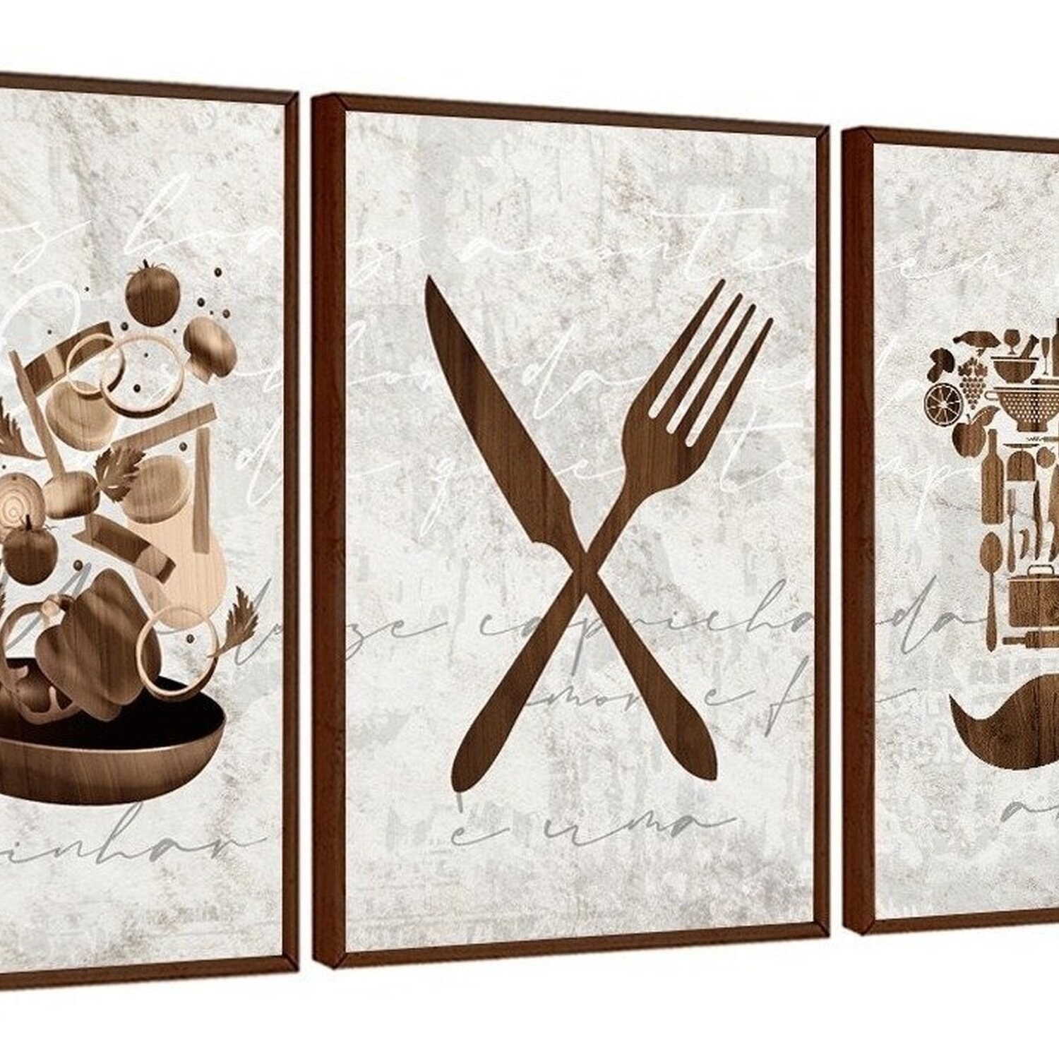 Kit 3 Quadros Decorativos Cozinha Retrô Moderno Luxo 60x40 Vinil - 1