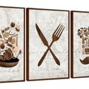 Ver imagem 1 de Kit 3 Quadros Decorativos Cozinha Retrô Moderno Luxo 60x40 Vinil